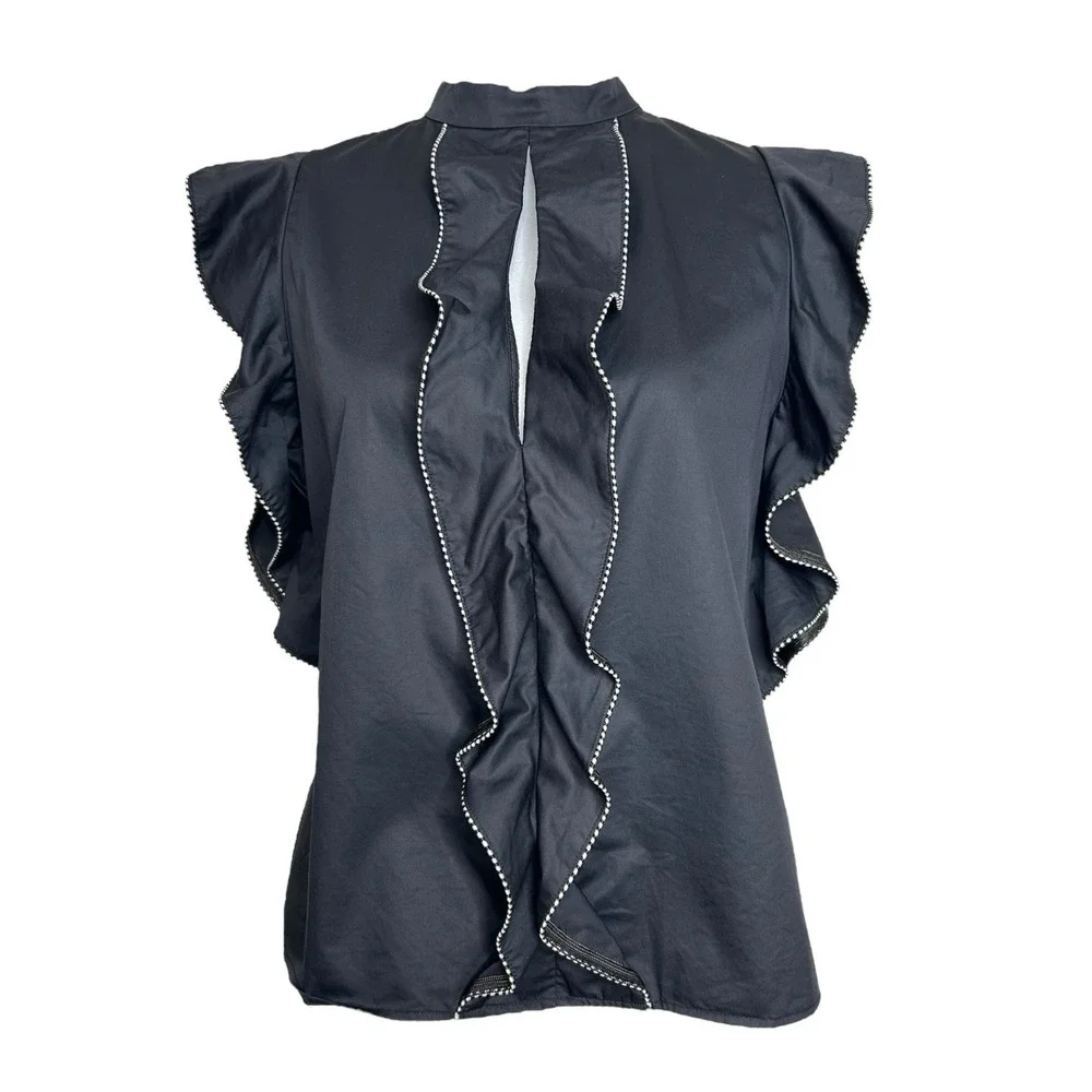 Alexis Whimsigoth Top M Mariena Black Ruffle Dark Romantic Witchy Keyhole Blouse - Picture 3 of 12